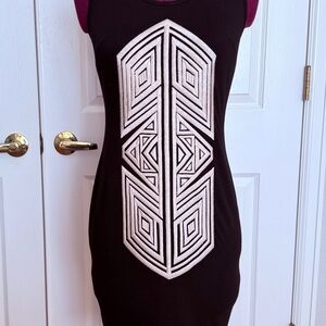 THML Black Mini Dress with Ivory Geometric Front Panel